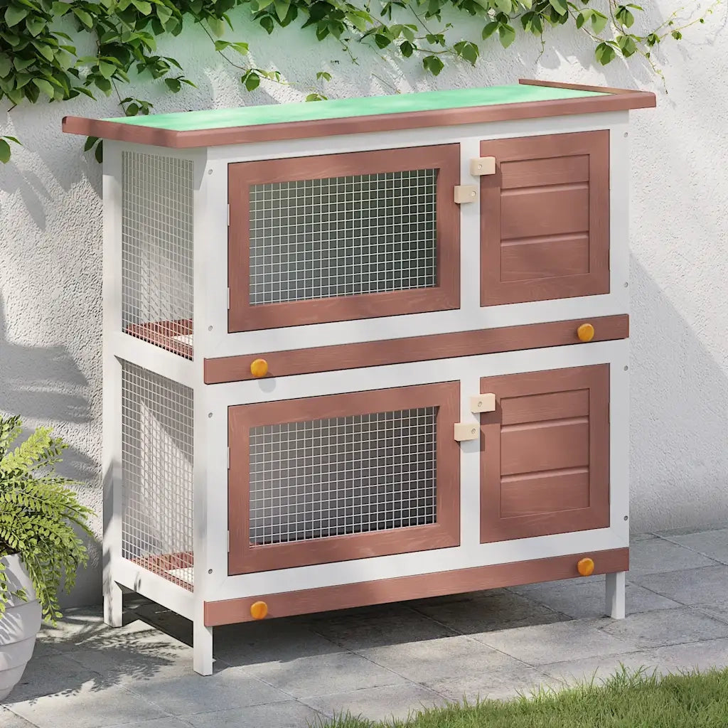 Conigliera per Esterni con 4 Porte Rosso in Legno 170836