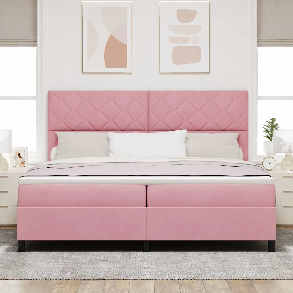 Letto a molle con materasso Rosa 200 x 200 cm Velluto 3339925