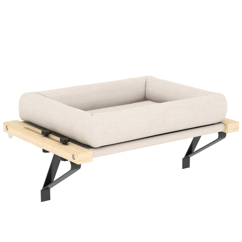 Cuccia per gatti con supporto per davanzali e termosifoni, cuscino incluso, telaio in legno, bianco