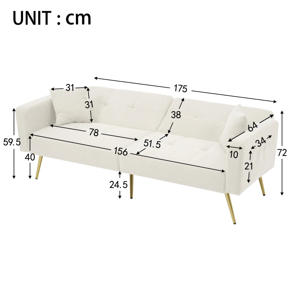 DIVANO LETTO Reclinabile 175x64x72 cm Sherpa Bianco