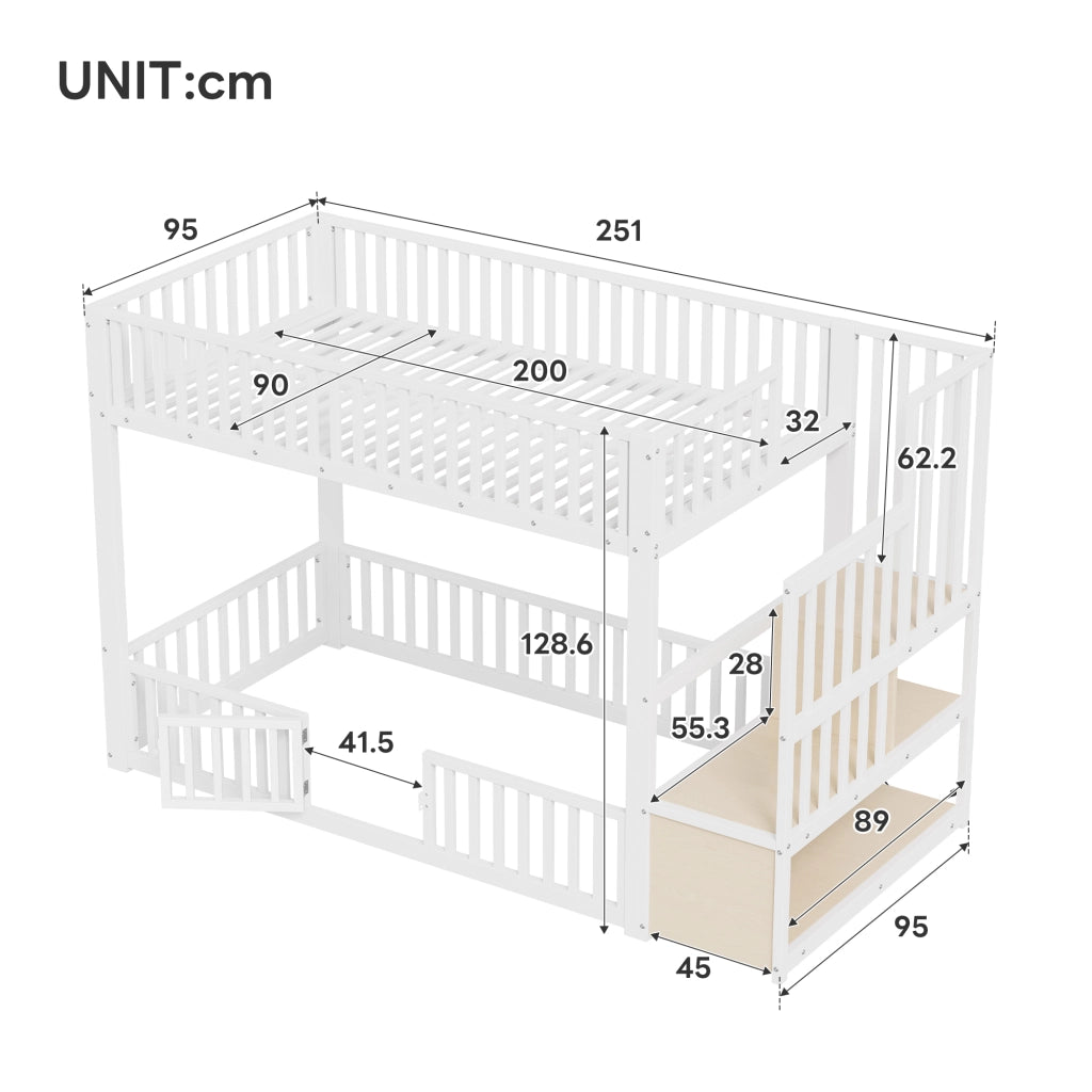 letto a castello mdf metallo bianco 90 x 200 cm