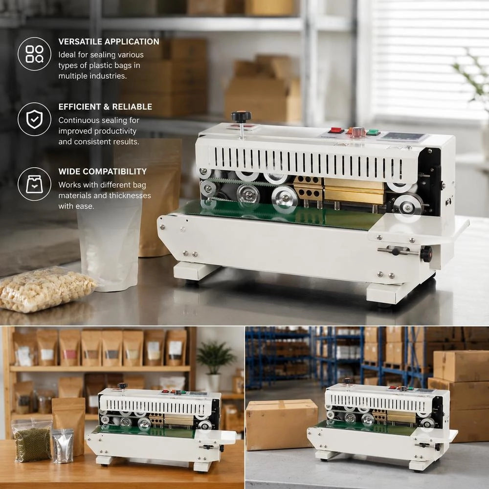 Continuous Band Sealing Machine For Bags, 0.24-0.47 Inch/6-12 Mm Sealing Width, Horizontal Band Sealing Machine With Digital Temperature Control, Bag Sealing Device For 0.02-0.8 Mm Plastic Bags With Counting Function