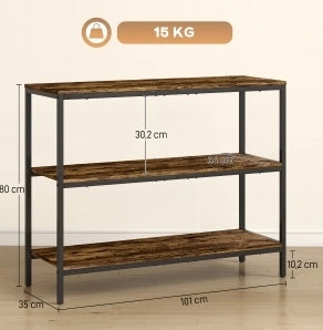 TAVOLO CONSOLLE 101x35x80 cm Legno Marrone Rustico, 3 ripiani