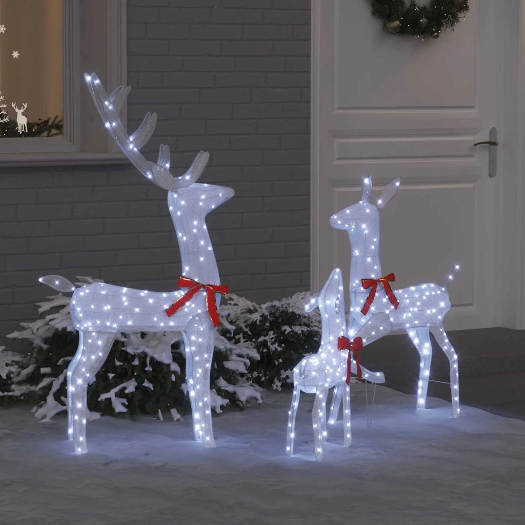 Famiglia di renne 3 pz Bianco freddo 68 x 26 x 127 cm Tessuto 42019053