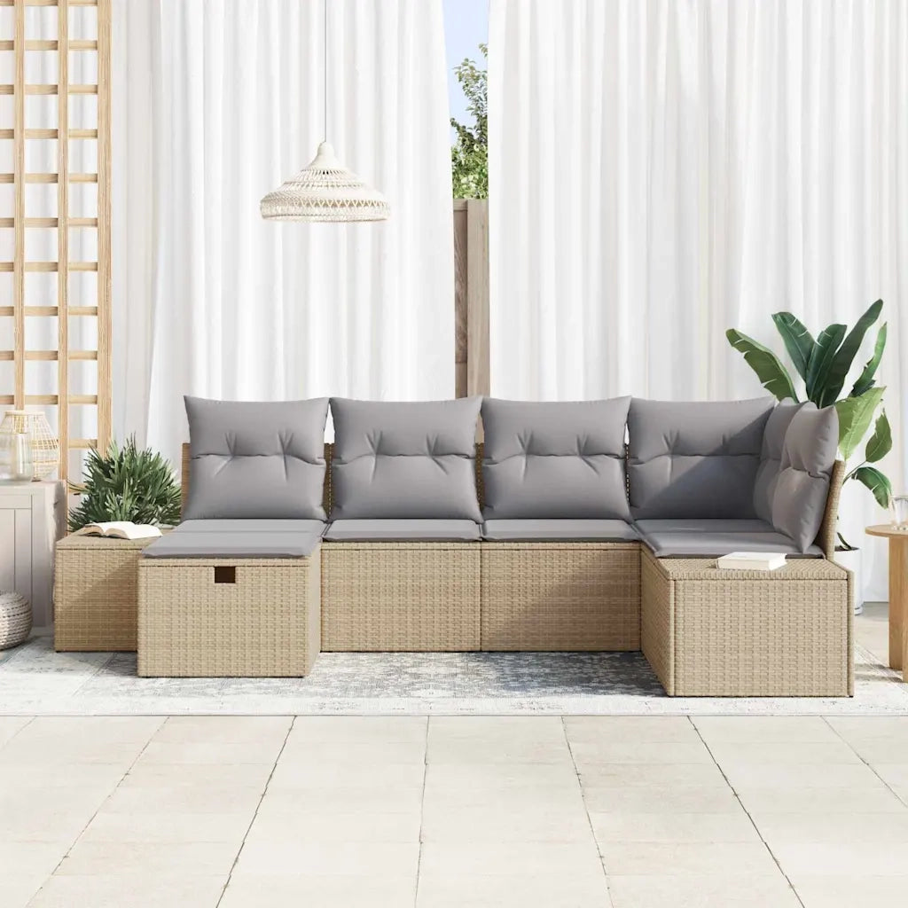 Set Divano da Giardino con cuscino 6 pcs Beige polyrattan 3359379