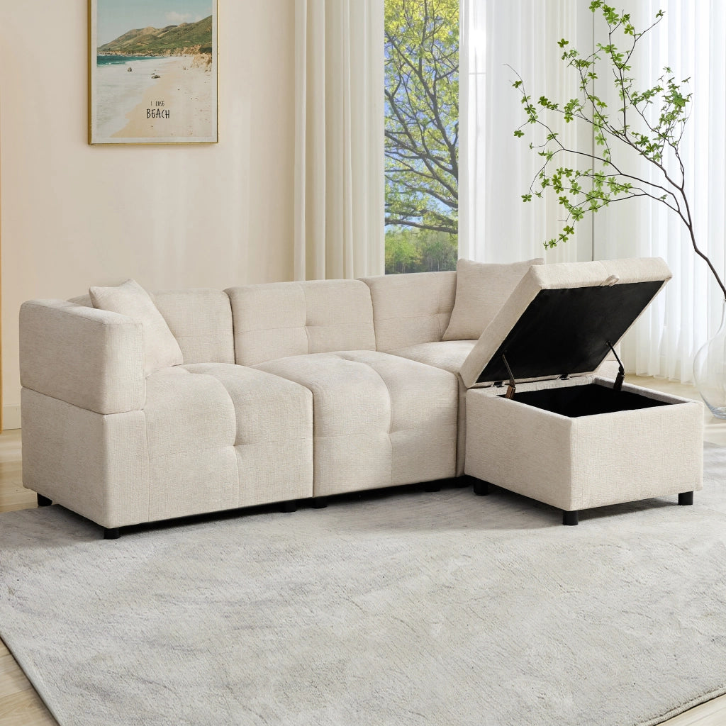 Divano Angolare 3 Posti con Contenitore, Poggiapiedi e Cuscini ¨C Xylo ¨C Sofa L