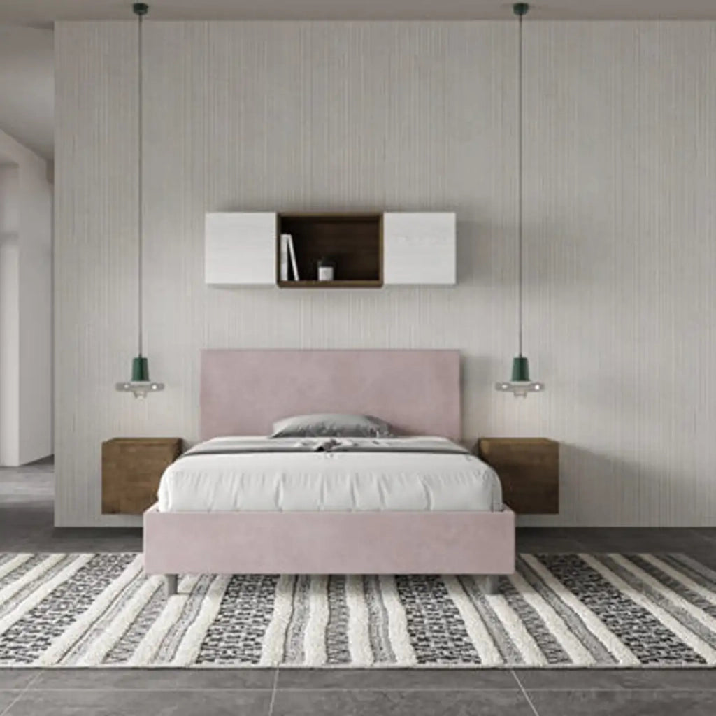 Letto matrimoniale francese senza rete imbottito 140x190 microfibra glicine Adele