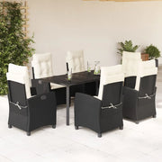 Set da Pranzo da Giardino 7 pz Nero con Cuscini in Polyrattan 3212738