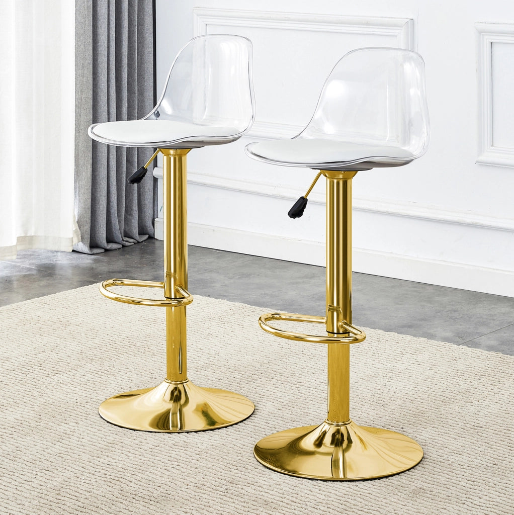 SGABELLO BAR regolabile 82-104 cm schienale trasparente oro Set da 2 pezzi