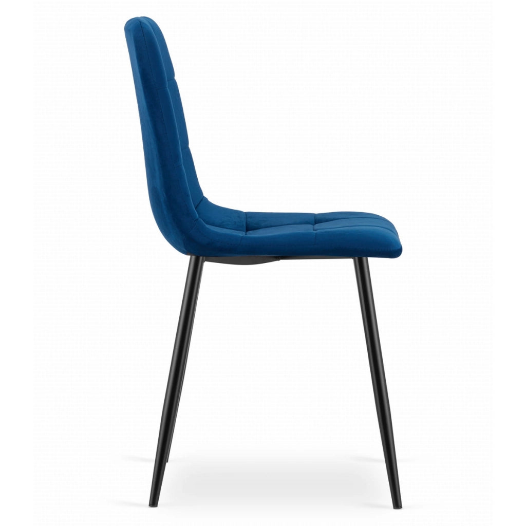 Sedia KARA in Velluto Blu Notte con Gambe in Metallo Nero