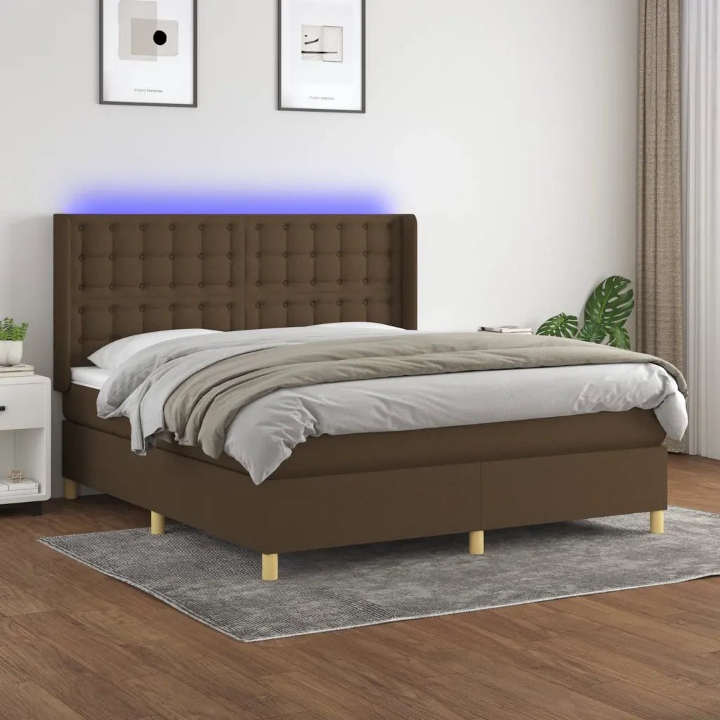 Letto a Molle Materasso e LED Marrone Scuro 160x200 cm Tessuto