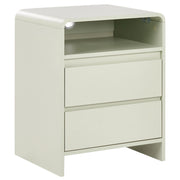 Comodino in legno composito, verde chiaro, moderno, con 2 cassetti