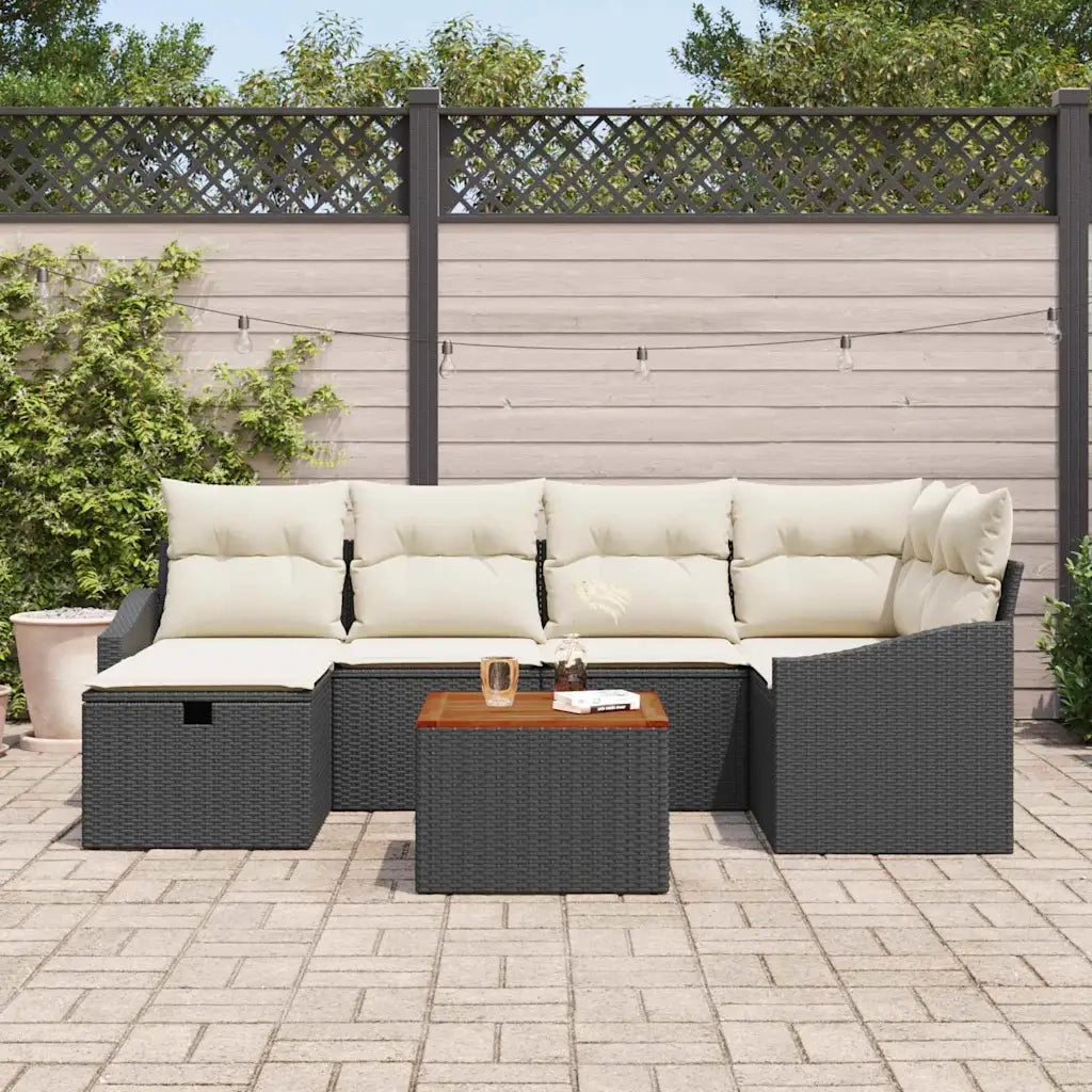 Set Divano da Giardino con cuscino 7 pcs Nero Poly Rattan 3360897