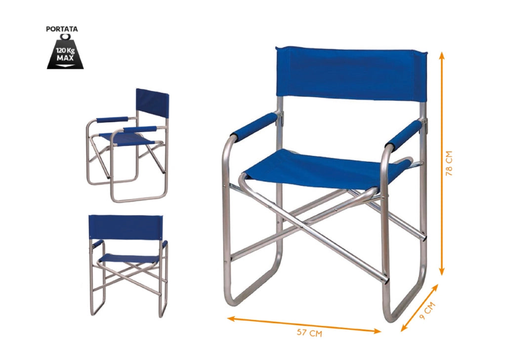 Sedia Regista Camping Spiaggia Giardino Pieghevole Portatile Con Schienale Hollywood - Hollywood - Blu