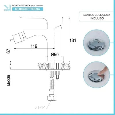 Set miscelatori lavabo alto bidet e doccia con deviatore in ottone Flat
