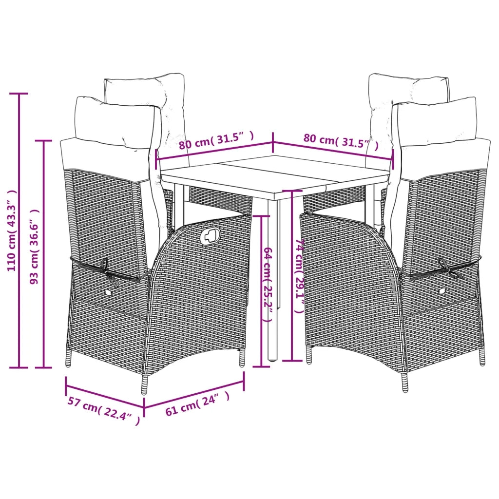 Set Pranzo da Giardino 5 pz con Cuscini Beige Misto Polyrattan 3213456