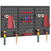 Pannelli Porta Attrezzi da Parete ¨C Minimal ¨C Acciaio, Nero e Rosso, 3 Pezzi