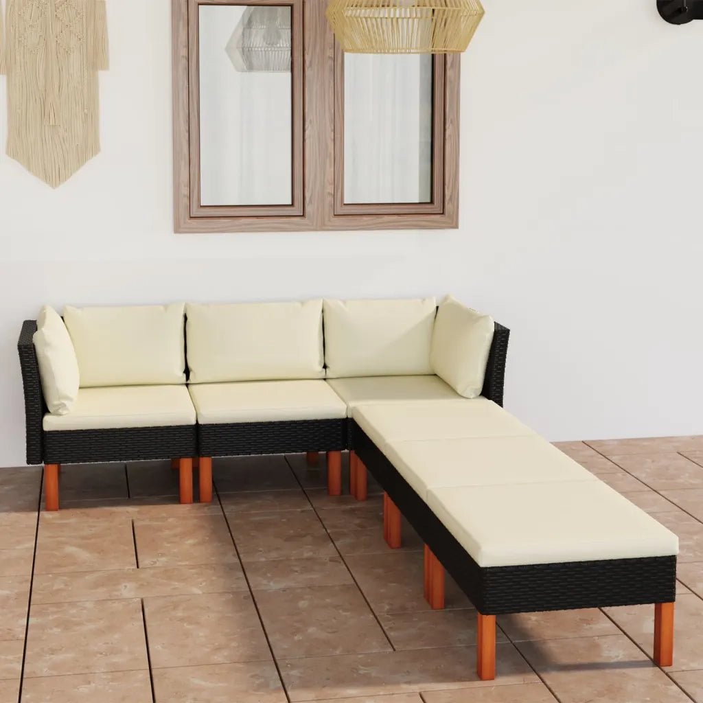 Set Divani da Giardino 6 pz con Cuscini in Polyrattan Nero 3059750