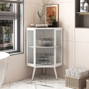 Mobile angolare 80 cm con anta e ripiani in metallo e vetro temperato bianco