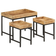 Tavolini a Incastro 3 pz Legno Massello di Mango Grezzo e Ferro 372732