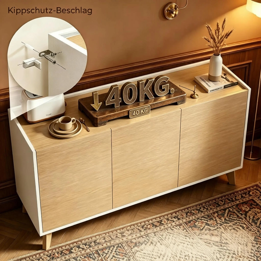 Credenza da cucina nordica con 3 ante e 6 scomparti