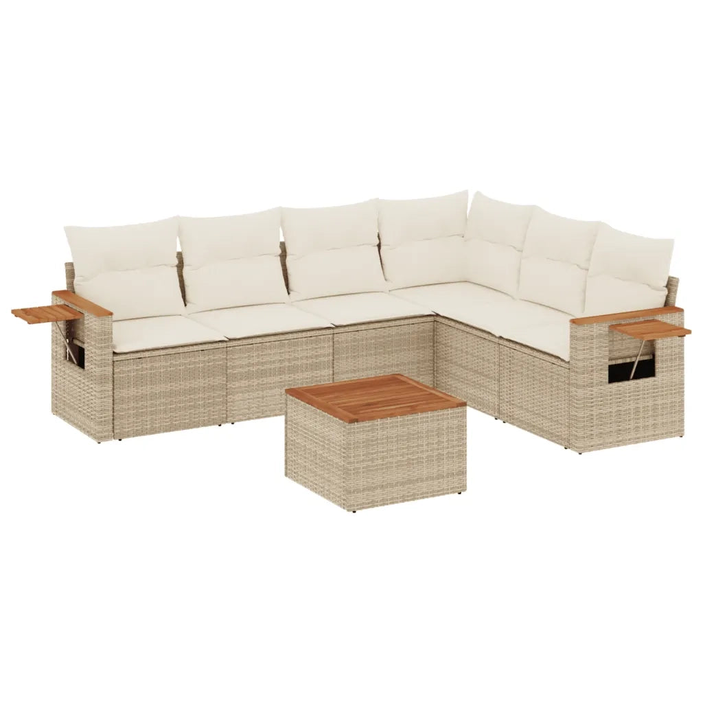 Set Divani da Giardino 7 pz con Cuscini Beige in Polyrattan