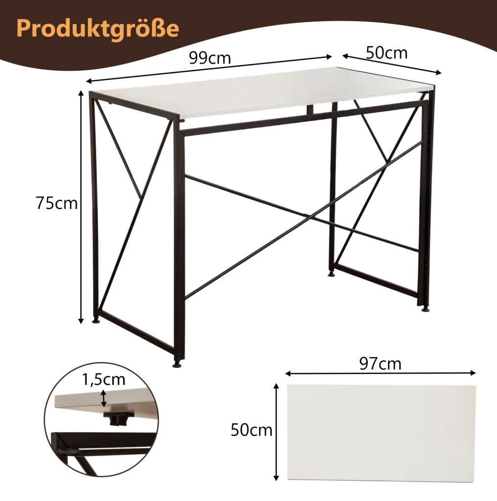 Scrivania pieghevole bianca in MDF 99x50x75 cm, ideale per casa e ufficio