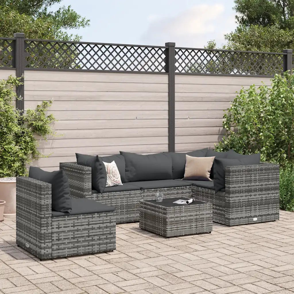 Set Divani da Giardino 6 pz con Cuscini in Polyrattan Grigio 3308162