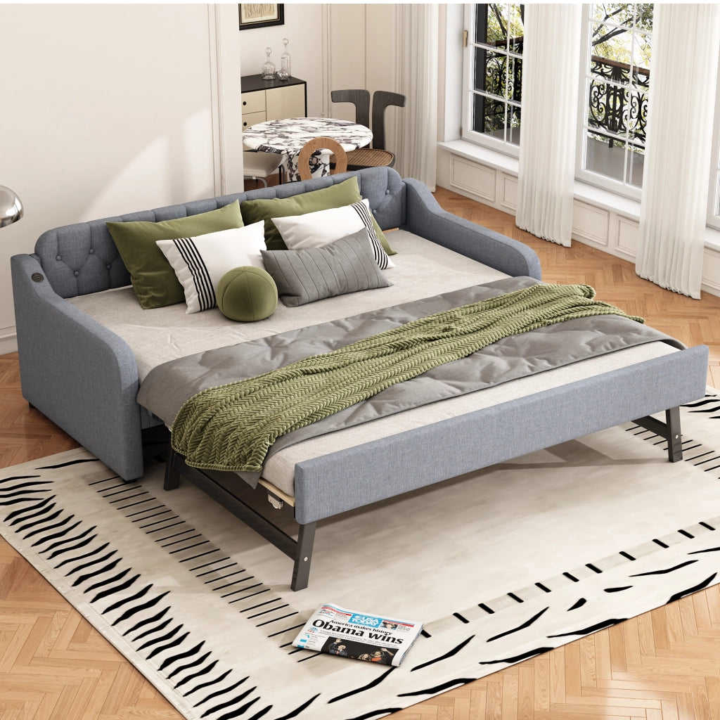 Divano letto singolo 90x200 cm con letto estraibile; illuminazione LED multicolore; velluto e MDF; beige