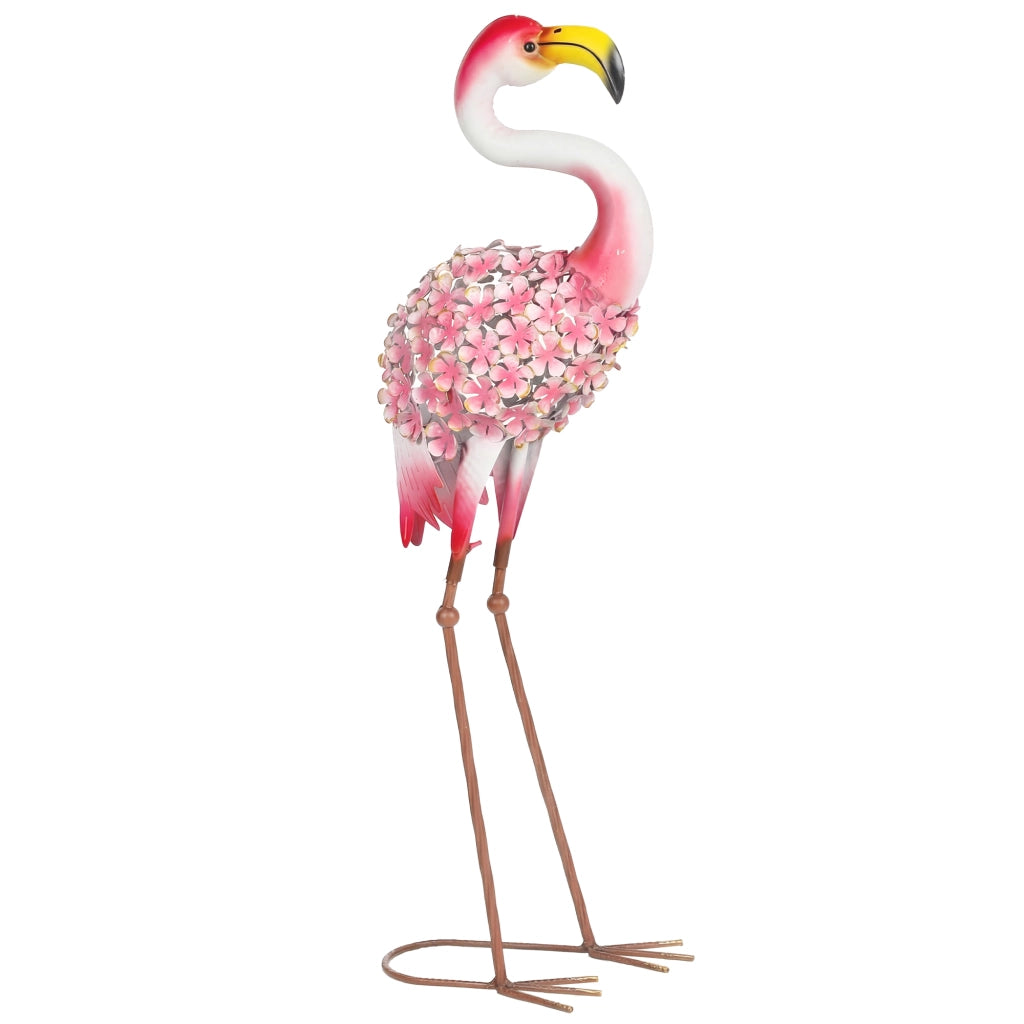 Fenicottero Rosa Decorativo Giardino - Xylo - Metallo con Piume Floreali 83cm Rosso