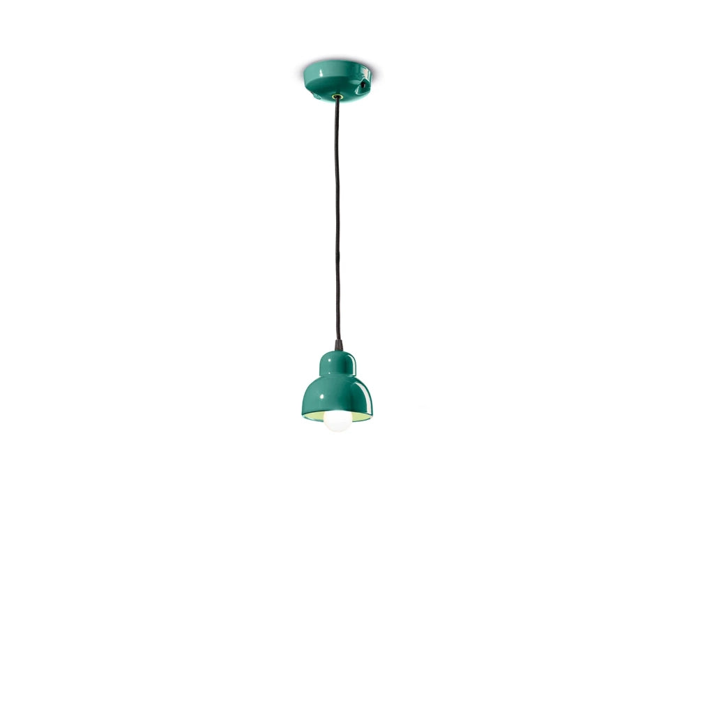 Lampadario Vintage Decò Berimbau Ceramica Turchese 1 Luce E14