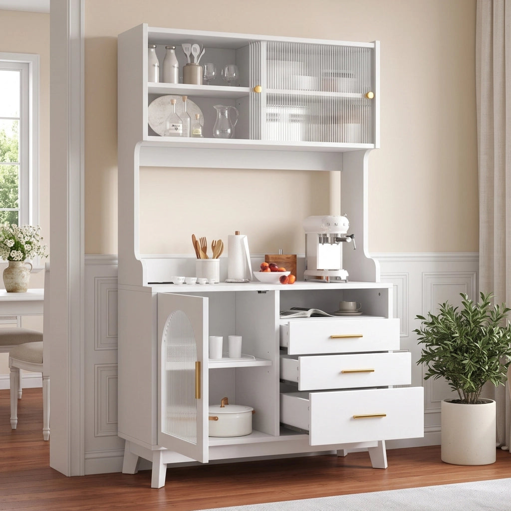Credenza alta con ampio spazio contenitore e prese USB A e USB C per cucina e sala da pranzo 100.5×40×178 cm