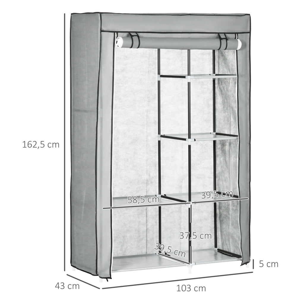 Armadio in tessuto grigio 103 x 43 x 162,5 cm con asta e 6 ripiani