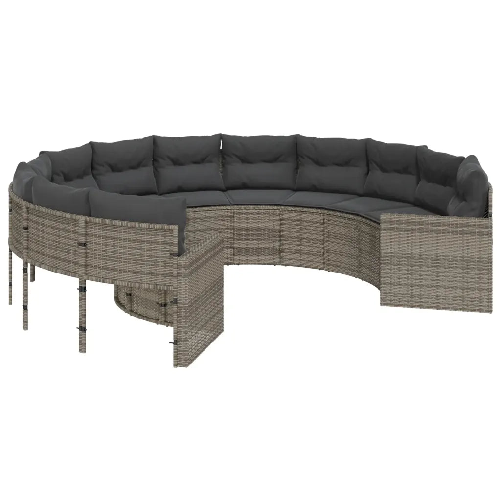 Divano da Giardino con Cuscini Circolare Grigio in Polyrattan 3318532