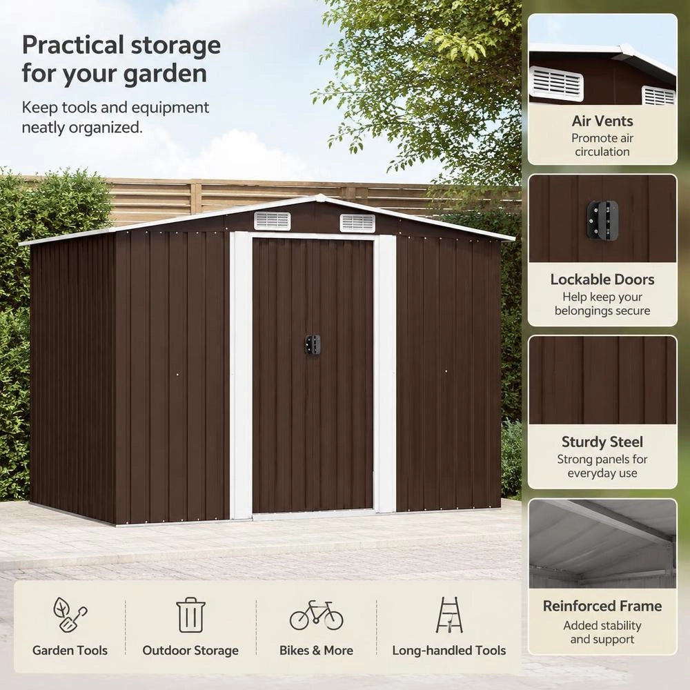 Garden Shed, Brown, 257x205x178 Cm, Steel