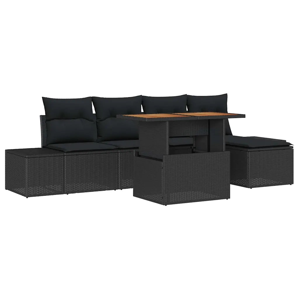 Set da Pranzo per Giardino con cuscino 6 pcs Nero e Marrone 3349953