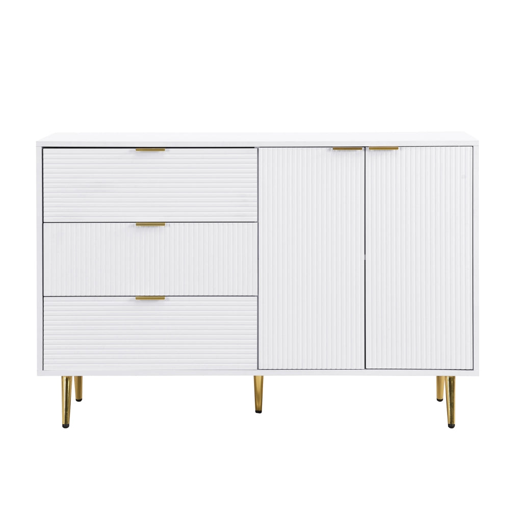 Sideboard moderno 120 x 38 x 80;5 cm in MDF bianco e oro con 3 cassetti e 2 ante