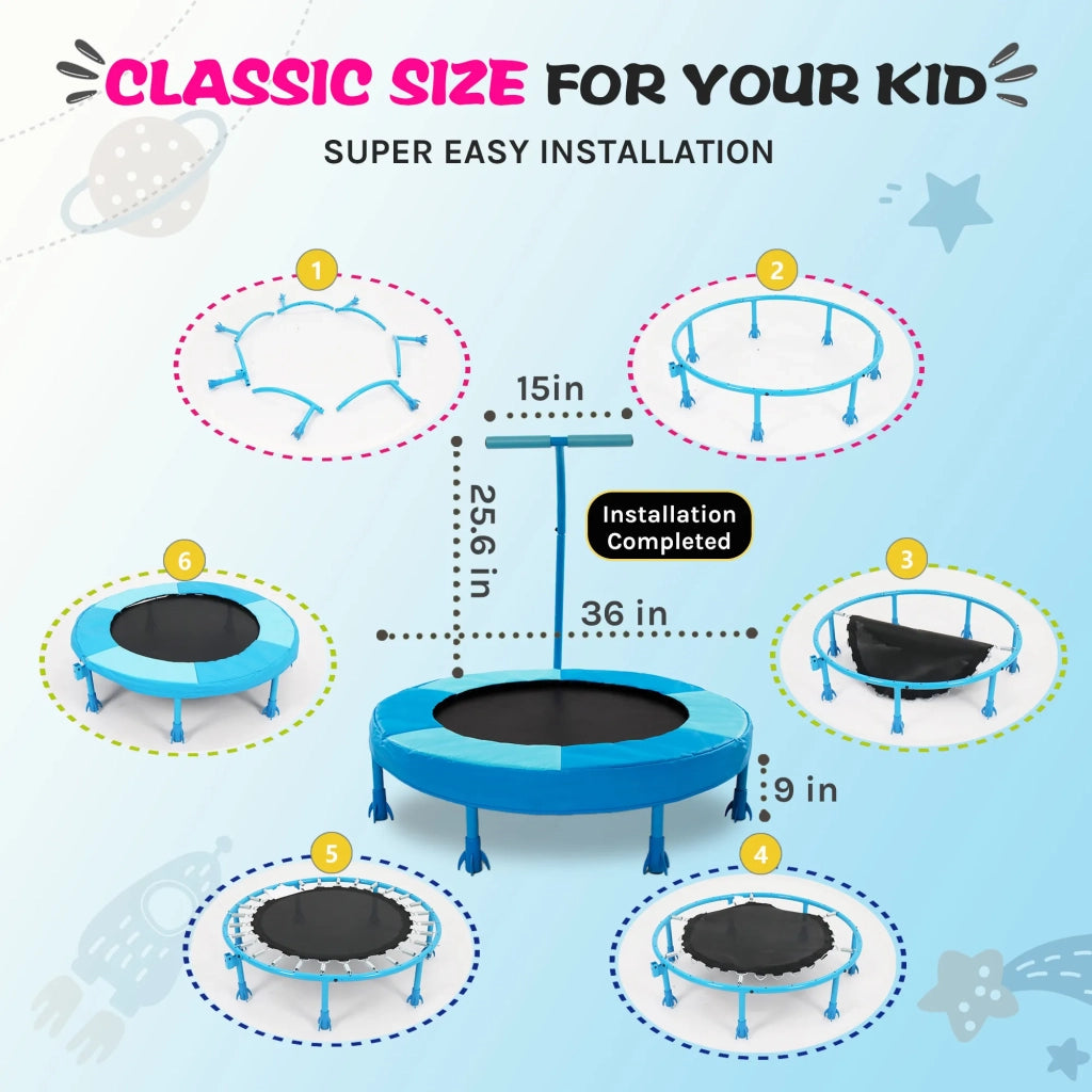 Trampolino per bambini, diametro 91 cm, blu