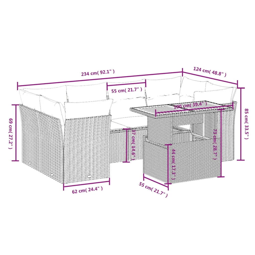 Set Divani da Giardino con Cuscini 7pz Nero Polyrattan