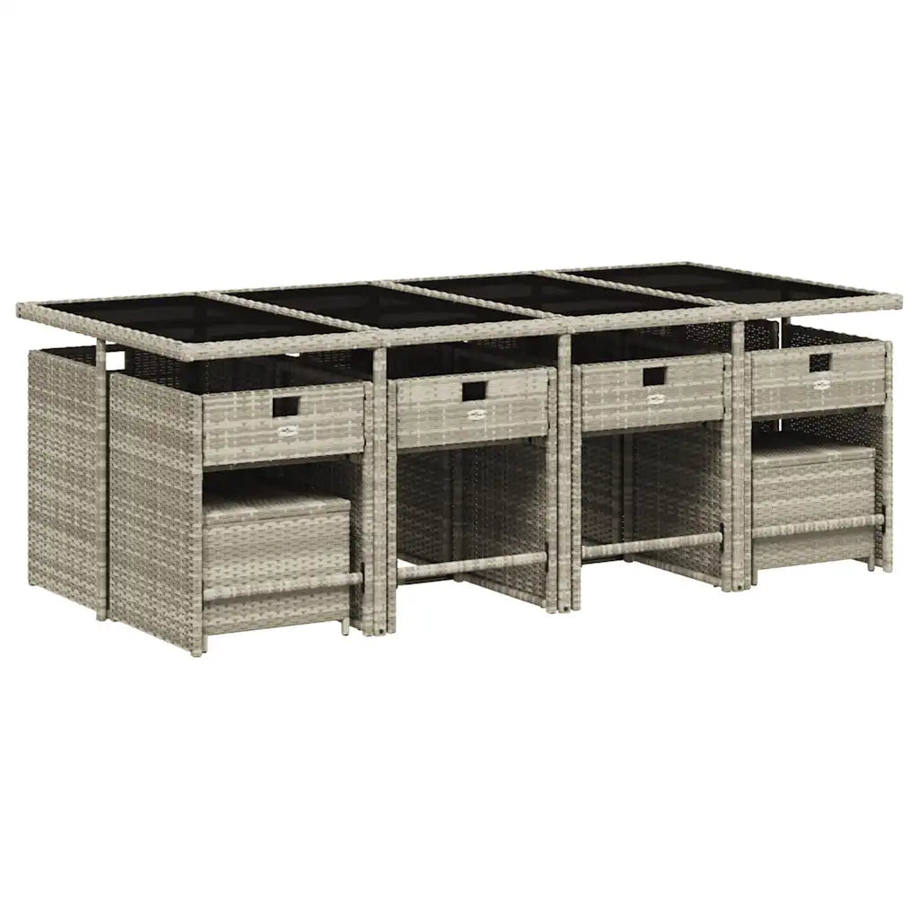 Set da Pranzo da Giardino 13pz con Cuscini Grigio in Polyrattan 3211163