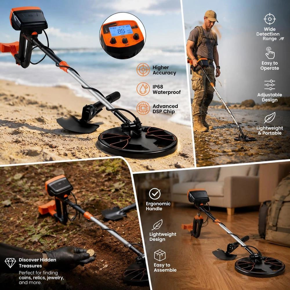 Metal Detector Kit For Adults: Multifunctional Professional Detector With 2 Modes, Waterproof 20.3cm Coil For Greater Depth, With Shovel And Carrying Case