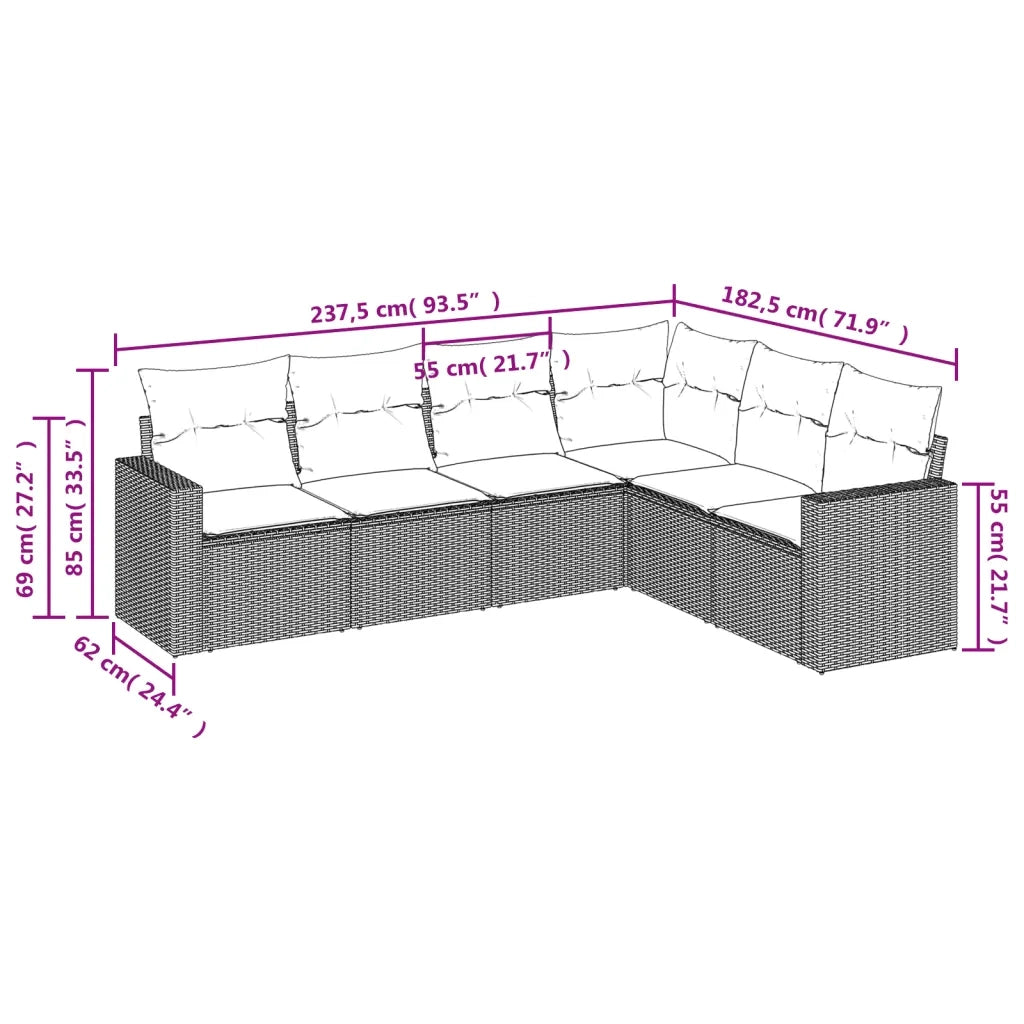 Set Divano da Giardino 6 pz con Cuscini Nero in Polyrattan 3218996