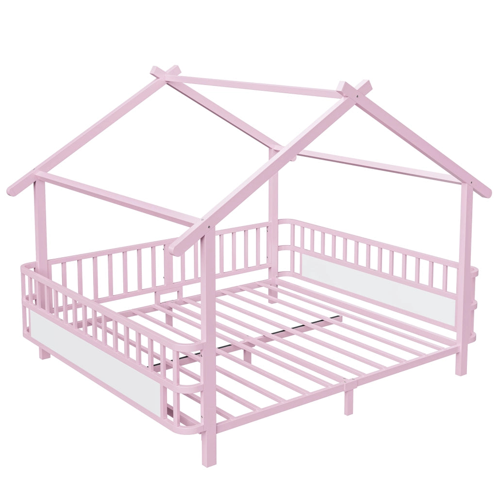 Letto a casetta 140x200 cm in metallo rosa