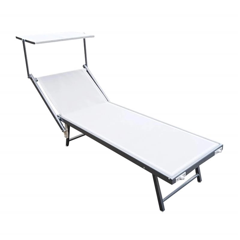 LETTINO STABILIMENTO RIMINI PRENDISOLE IN ALLUMINIIO CON PARASOLE PIEGHEVOLE 61X183/189X38H CM, COLORE BIANCO