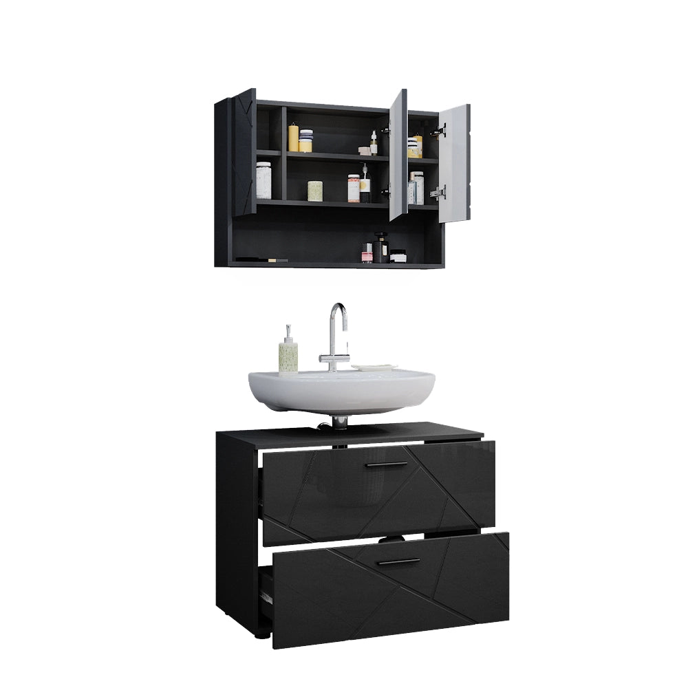 Vicco Set mobili bagno Antracite lucido 2 parti, mobile base 80 cm