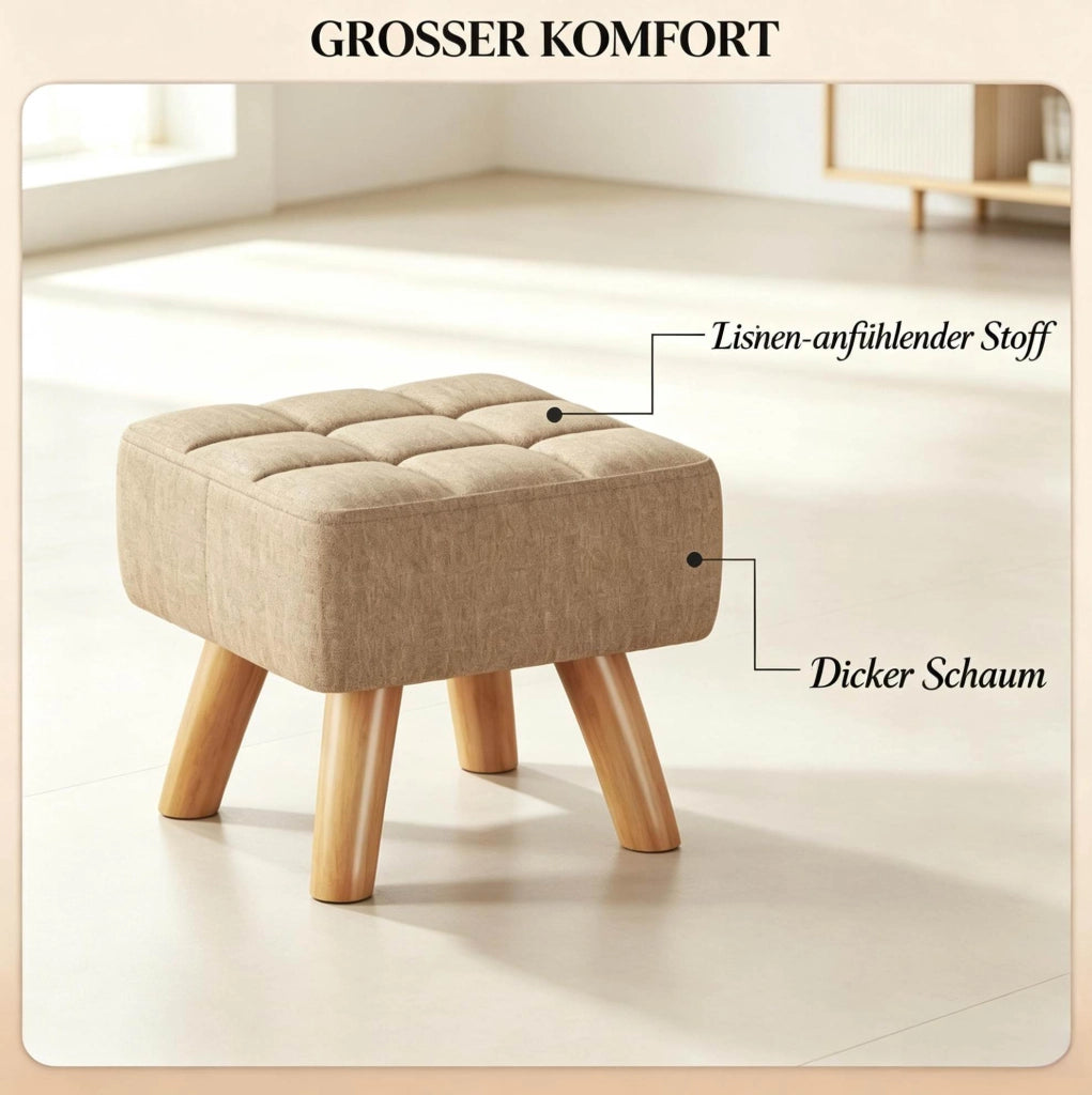 Pouf poggiapiedi imbottito in lino marrone chiaro 27 cm