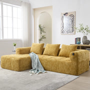Divano componibile 3 posti in ciniglia gialla con chaiselongue; 250 cm