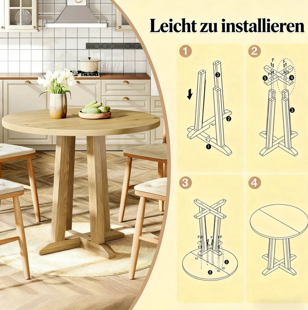TAVOLO da pranzo rotondo 80 cm in legno marrone
