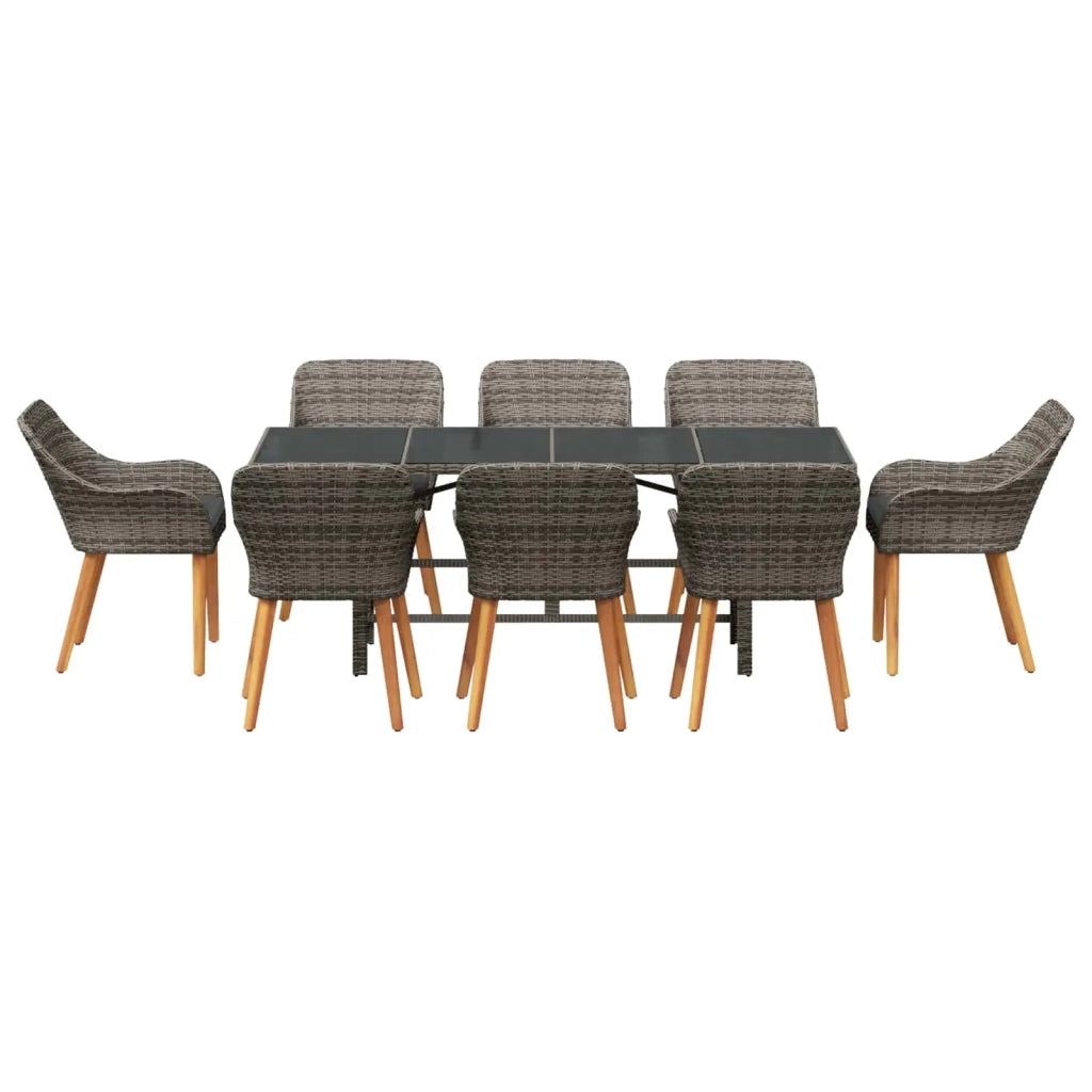 Set da Pranzo per Giardino con cuscino 9 pcs Grigio polyrattan 3261626