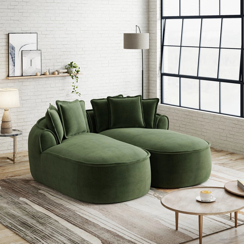 Divano Chaise Longue Doppio in Chenille con Cuscini ¨C Xylo ¨C Verde